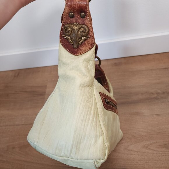 Vintage Browns Green Brown Shoulder Bag Purse Metal Bull Accents Braided Strap - Picture 7 of 12